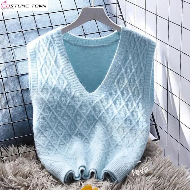 Knitted sweater vest women\'s autumn outfit new Korean version loose fashion vest sweater top trend