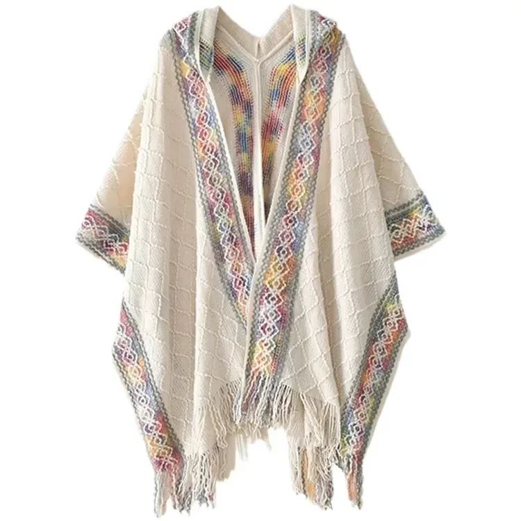 Cloak Lady's Shawl Tassels Solid Color Warm Cold Autumn and Winter Cape Women Knitting Poncho Capes Autumn and Winter T30