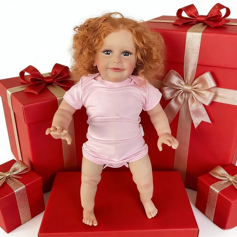 55CM Miękka w dotyku bawełniana lalka Reborn, realistyczna dziewczynka Zoe z ręcznie przyszytymi, kręconymi, czerwonymi włosami