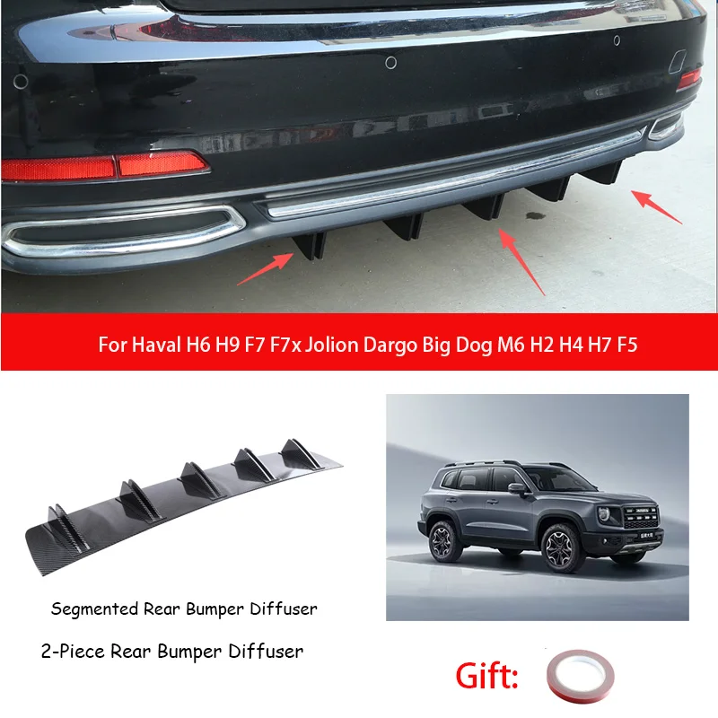 For Haval H6 H9 F7 F7x Jolion Dargo Big Dog M6 H2 H4 H7 F5 ABS Rear Bumper Lip Diffuser Shark Fin Anti-collision