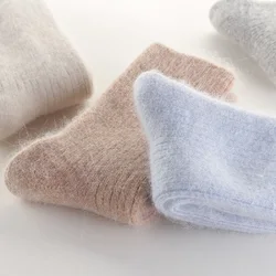 1 Pair Pure Color Warm Winter Socks Angora Rabbit Hair Female Thickening Winter Sheep Wool Against Cold Snow Socks