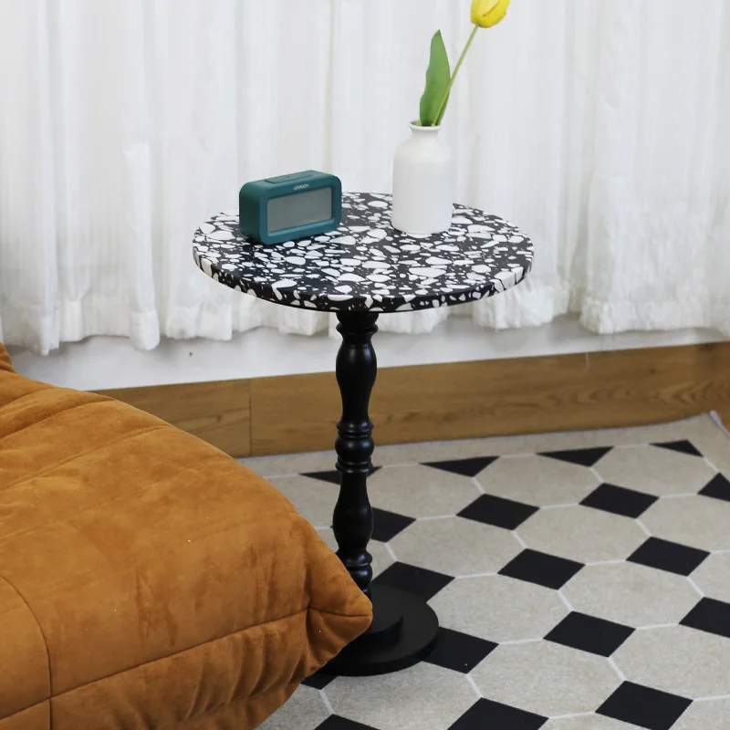 Modern simple terrazzo edge few small apartment living room sofa solid wood Roman column coffee table