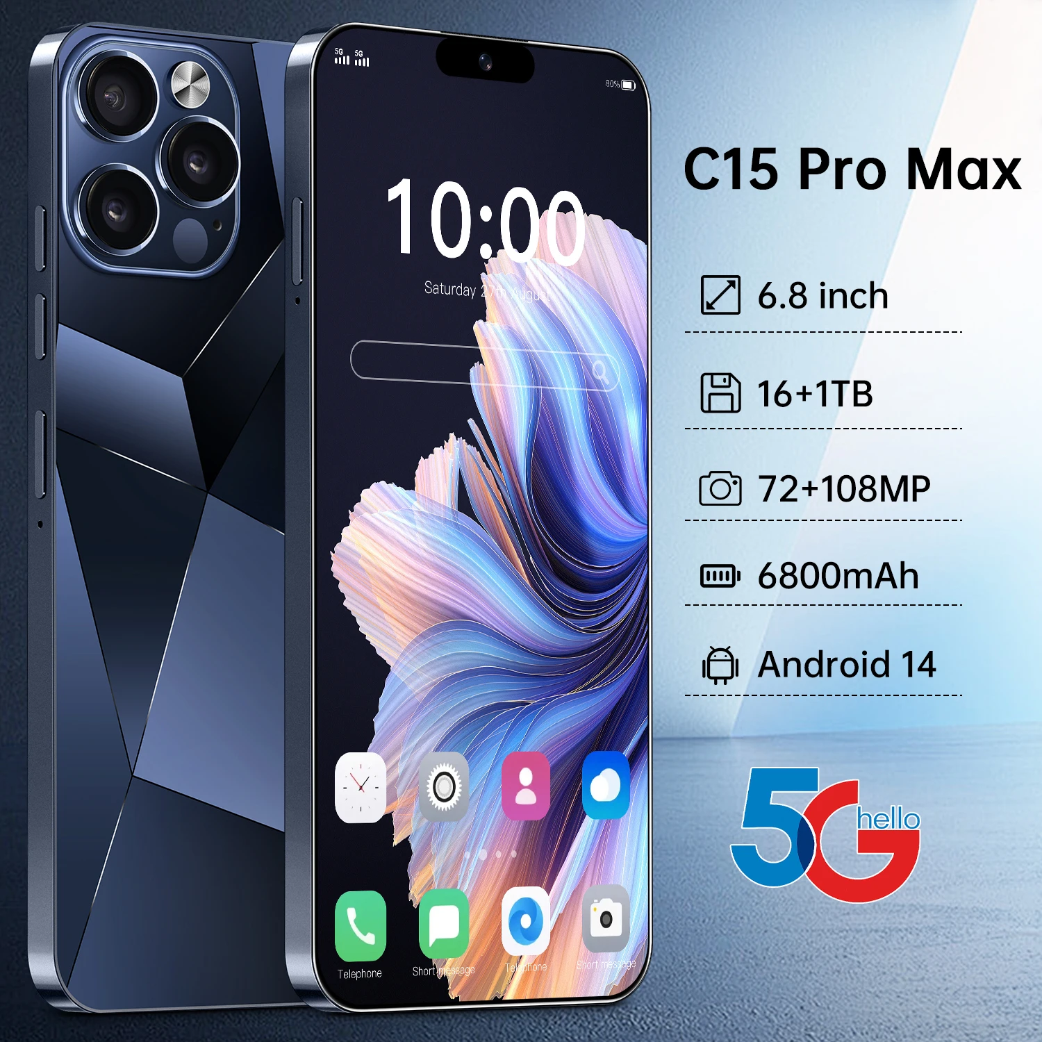 نموذج جديد C15 Pro Max 2025 بطاقة مزدوجة أصلية ذكية 5G وضع الاستعداد المزدوج نظام أندرويد 14 الإصدار العالمي بطارية 6800 مللي أمبير في الساعة