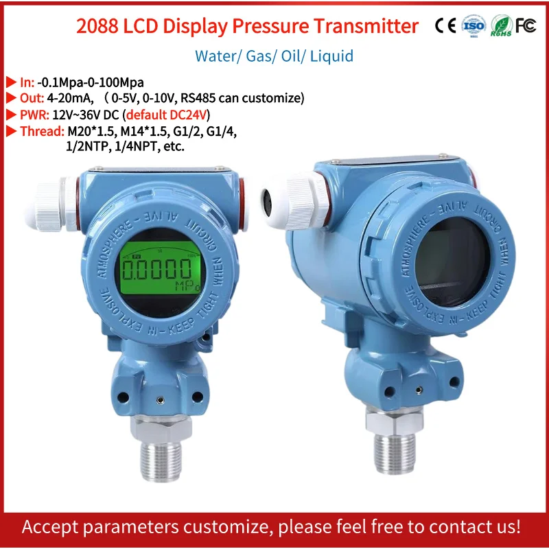 Sensor de presión piezoeléctrico inteligente para tanque de combustible diésel, transmisor de presión absoluta de 4-20Ma, 0-100MPa, a prueba de explosiones