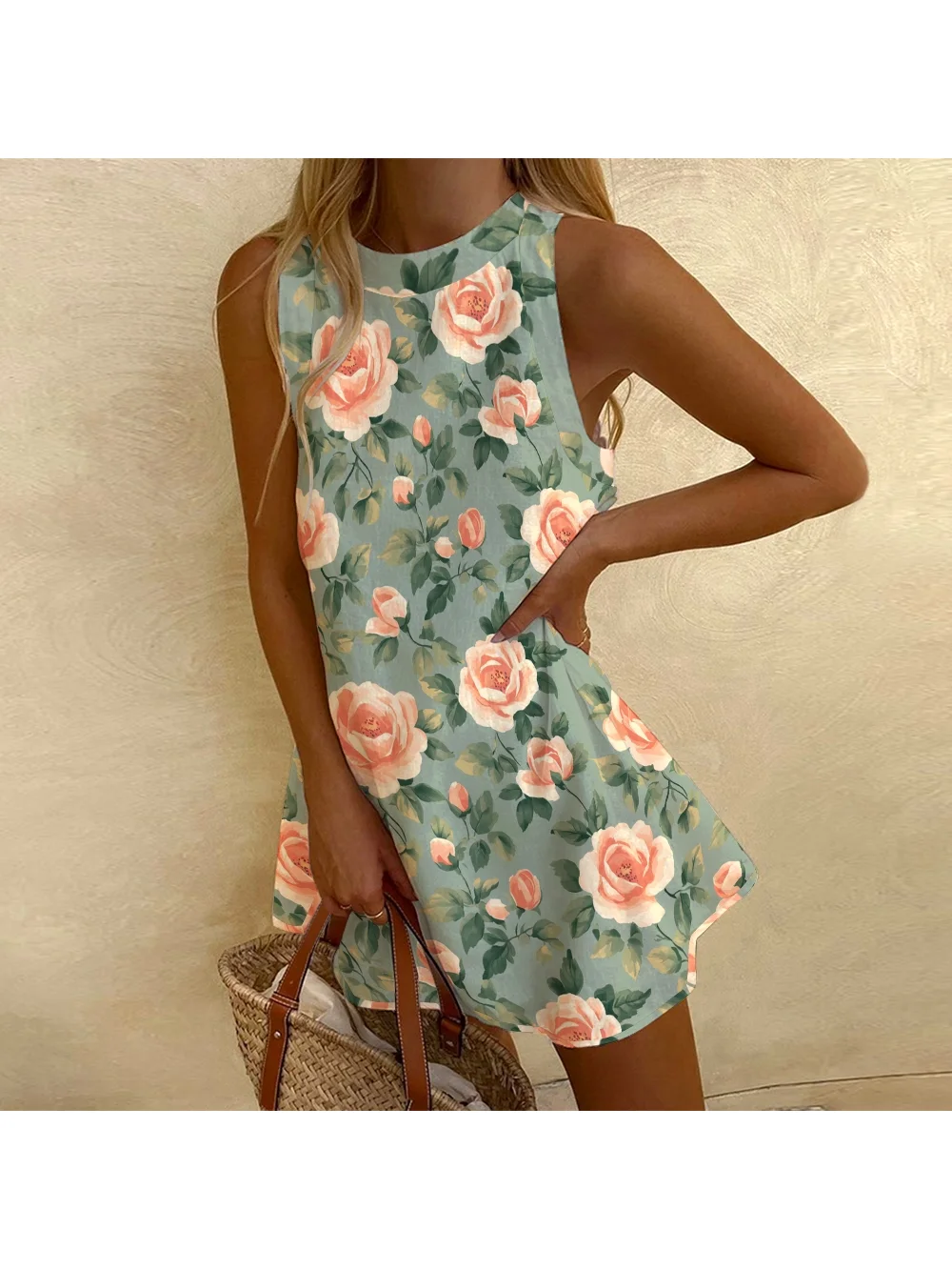 Luxury 2024 New Casual Dress Women's Print Bohemian Beach Dress Fashion Sleeveless European and American Women's Summer