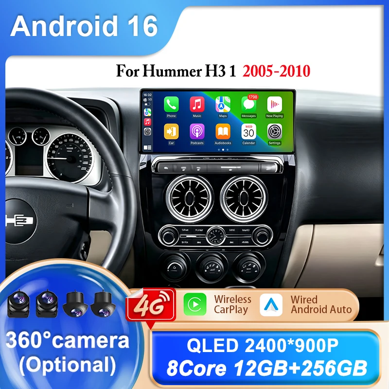 12.3 Inch Car Radio for Hummer H3 1 2005 -2010 LHD Android 16 Wireless Carplay Bluetooth GPS Navigation Multimedia Touch Screen