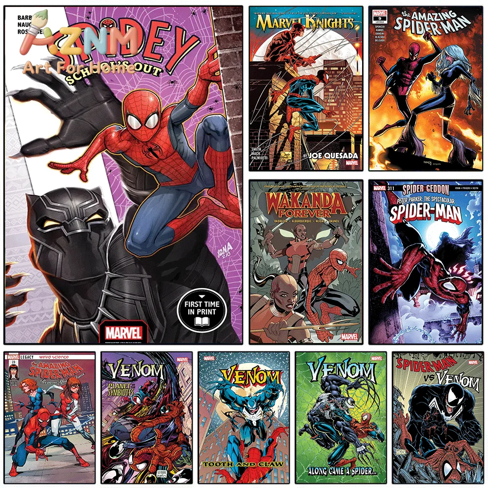 Marvel Spidey School's Out Comic Canvas Print, Superhero Comic Cover Graphic Art Poster, Frameless Canvas Wall Picture for Man