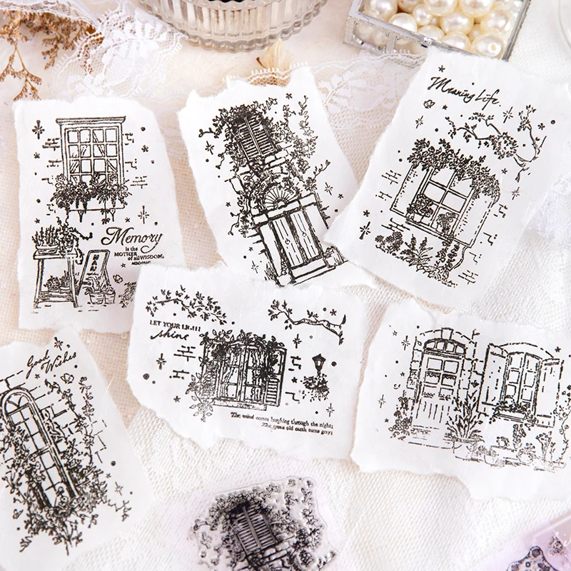 Yoofun Vintage Rubber Stamp Flowers Window Journal Decorative Mounted Rubber Stamp Set for Diy Craft Letters Diary Card diy