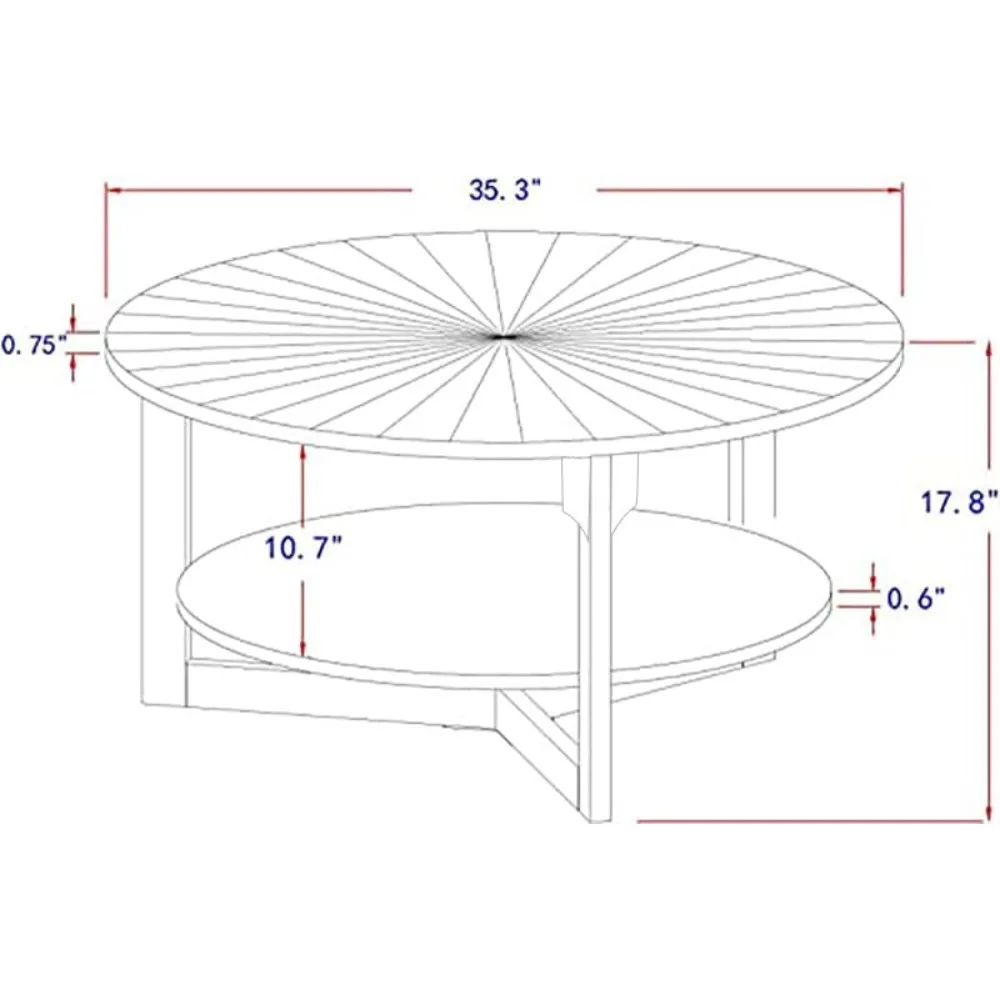 Mesa de centro redonda de madera para sala de estar, mesa de centro circular de 2 niveles con almacenamiento, mesa de centro Natural rústica para