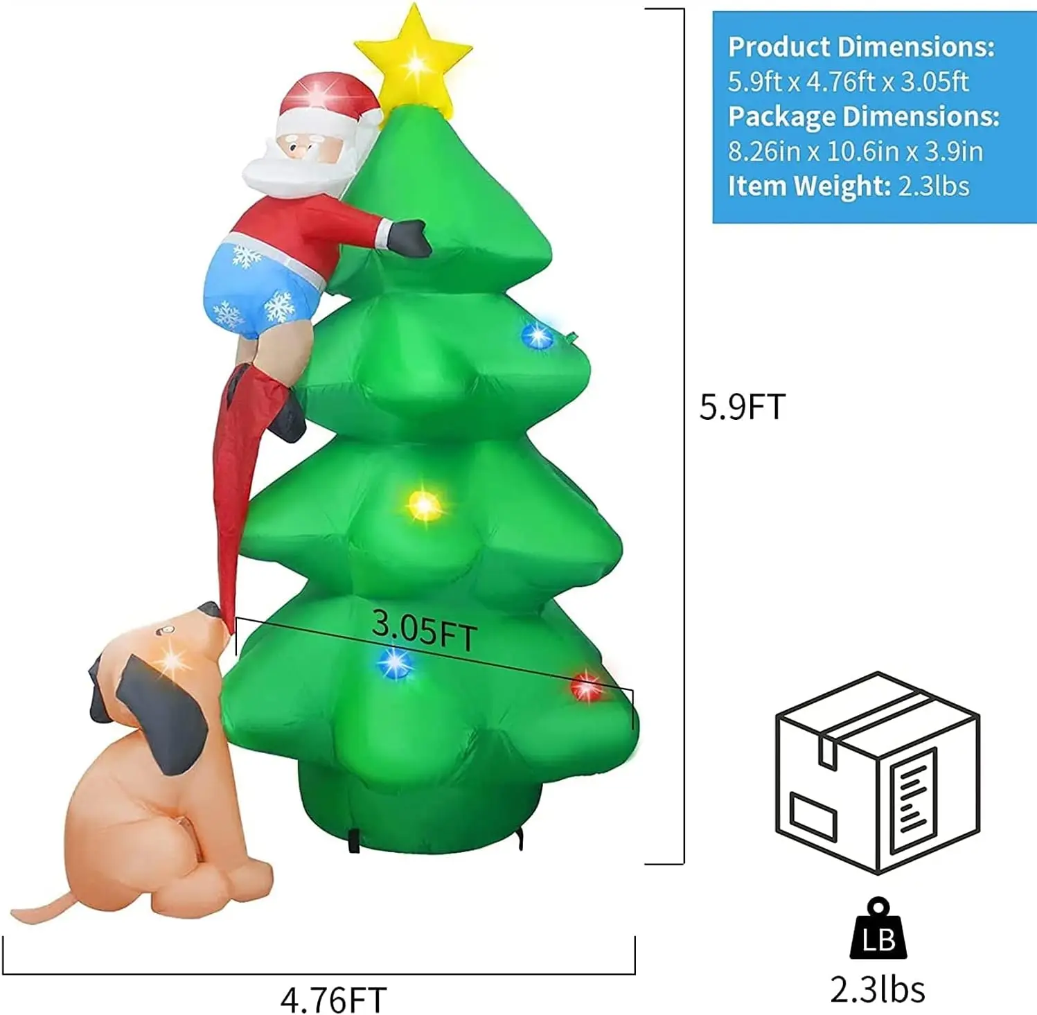 Christmas Decoration Inflatable-Dogs Chasing The Elderly Ornaments with LED Lights, 6-Foot Christmas Tree Inflatable Decoration