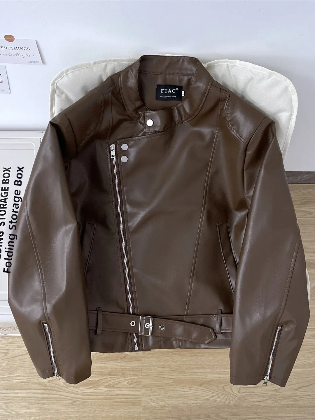 American Style PU Leather Jacket with Shoulder Pads And Diagonal Zipper for Men And Women Spring Autumn Loose Design Trendy O...