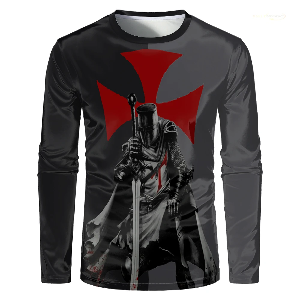 Vintage Knights Templar Long Sleeved T-shirt God Wills It 3D Print Men T Shirt Fashion Casual Oversized Harajuku Cool Cross Tees