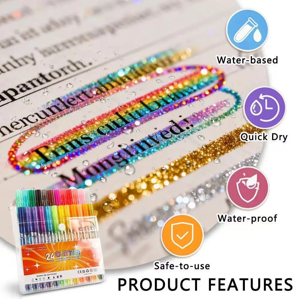 

24 Colors Glitter Markers Set Sparkle Bling Pens for DIY Card Scrapbook Art