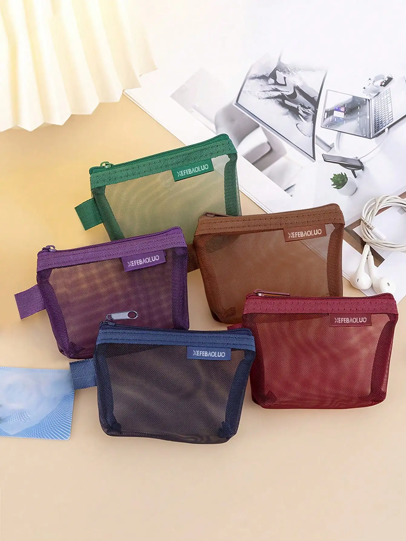 

Mini Mesh Pouch Nylon Mini Transparent Mesh Pouch, Zippered Storage Bag With Ribbed Design, Multi-Color Options For Earphones, Cosmetics, Cards & Travel Essentials, Earbuds Casecharger Case Cable Organizer