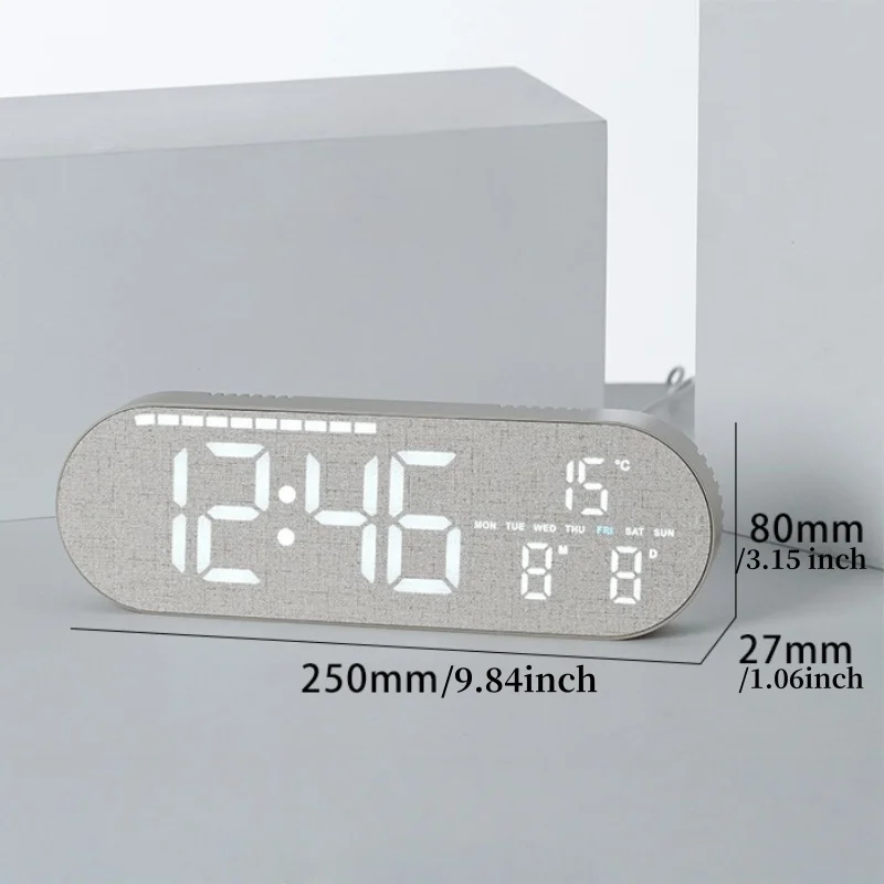 USB Powered Digital Wall Clock TEMP Week Date Display Dual Alarm 4 Levels Brightness Timer Snooze Table Clock 12/24H LED Clock