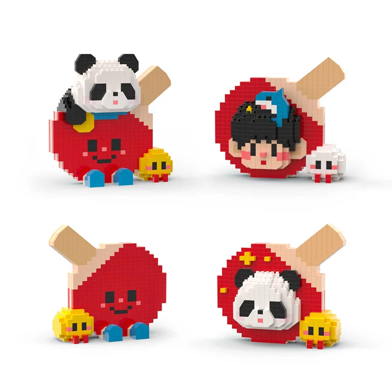 Lindo Panda Champion raqueta de tenis de mesa bloques de construcción, adornos periféricos, juguetes educativos para niños, regalos de navidad