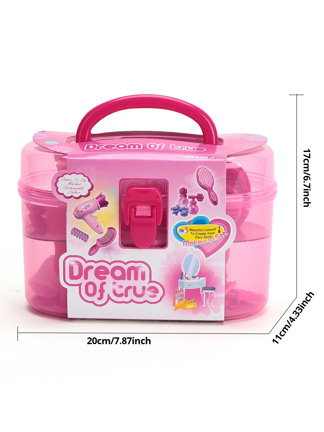 Children\'s play house toys, make-up mirror playset, storage suitcase, pretend makeup props with hair dryer