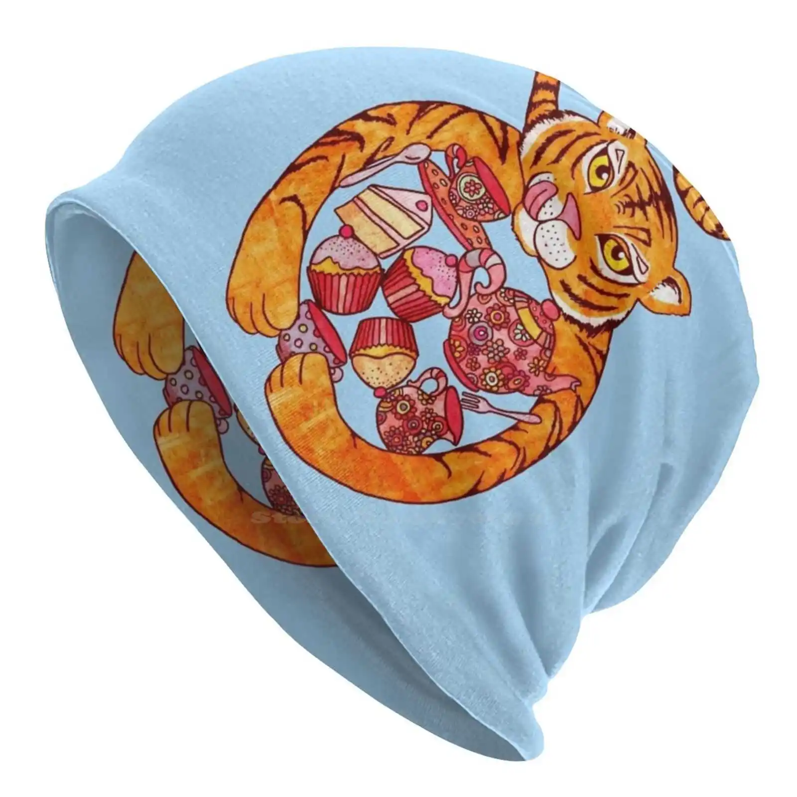 The Tiger Who Came To Tee Knitted Hat Warm Beanie Outdoor Caps Micklyn Teapot Cute Kids Cupcake Funky Girly Storybook The Tiger