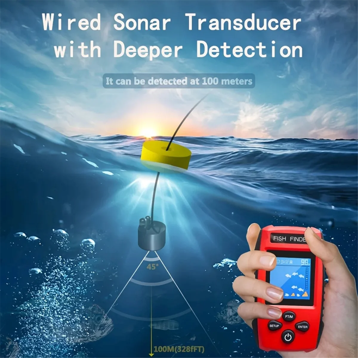 New Color LCD Fish Finder Wired Sonar Transducer with Detection Depth Finder Fishing Boats, Kayak Pesca for Fishing