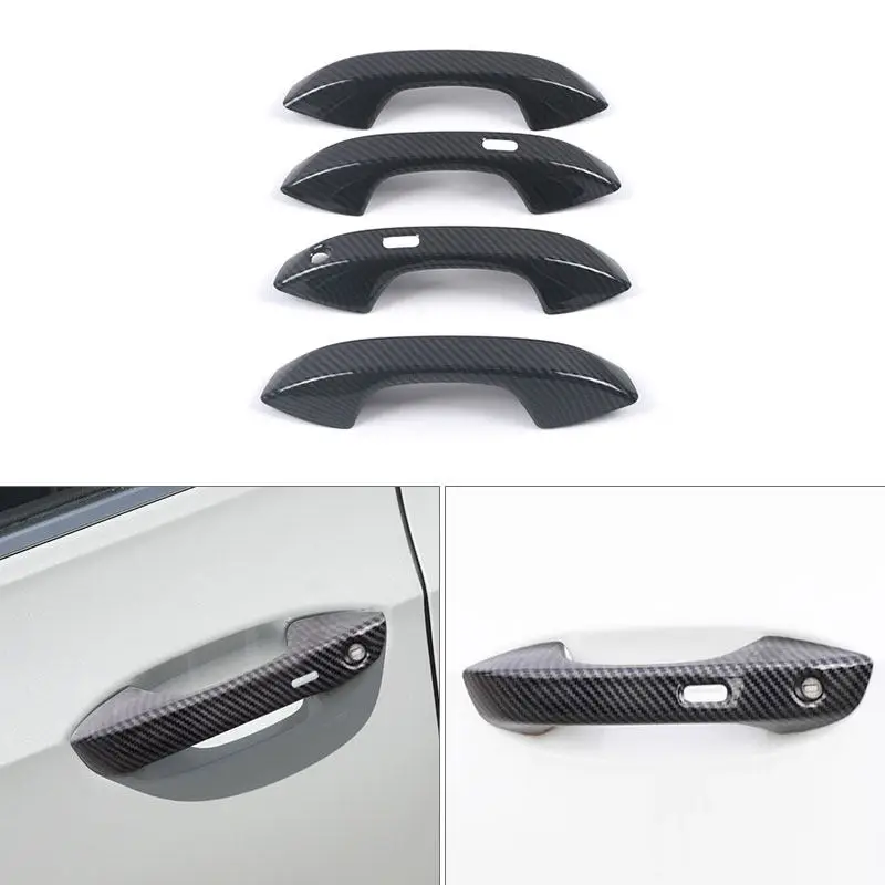 Car Accessories Carbon Fiber Style Decoration 4pcs Exterior Door Handle Cover Sticker Trim For VW Golf 8 MK8 2021 2022