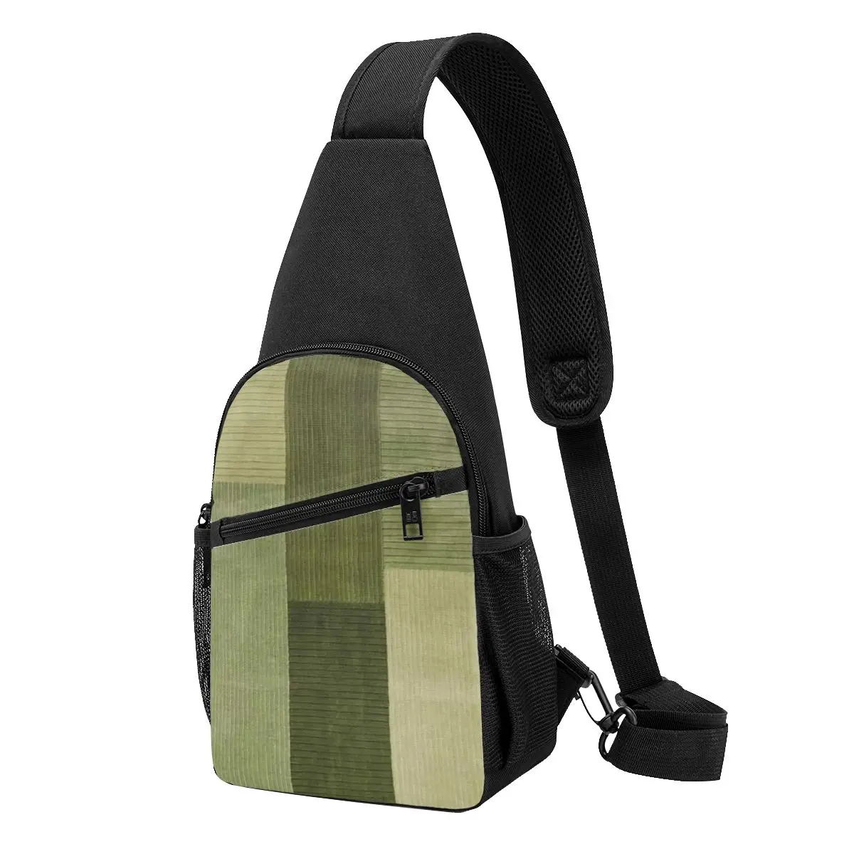 Corduroy Sage Green Pattern Chest Bag Men Sling Crossbody Backpack Chest Bag Travel Hiking Daypack Shoulder Bag