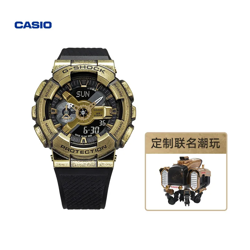 Relógio esportivo à prova d'água Casio GM-110 G-SHOCK Time Warrior com mostrador dourado