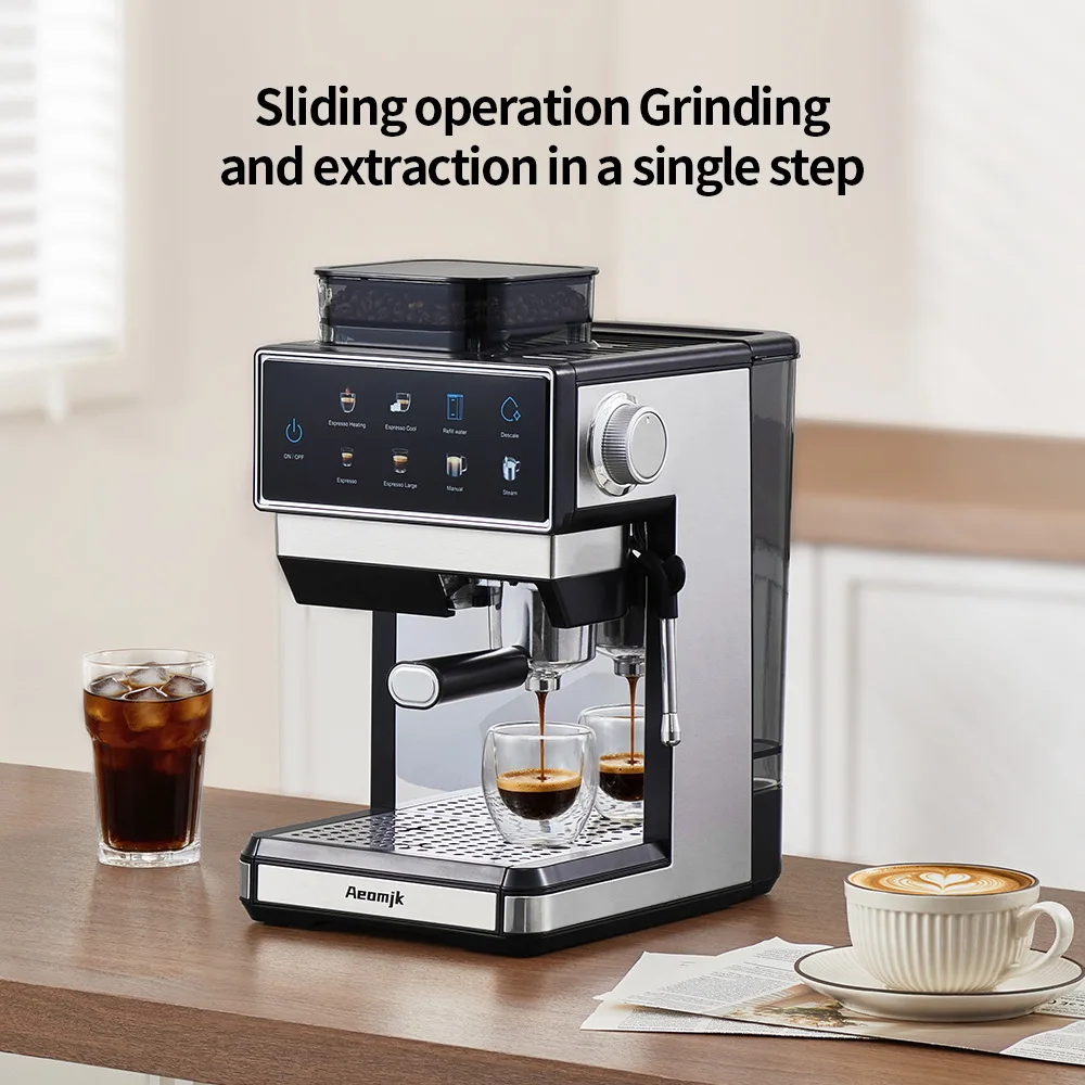 Dual Boiler Semi-Automatic Espresso Machine with Built-in Grinder, Commercial Grade for Home & Business Use