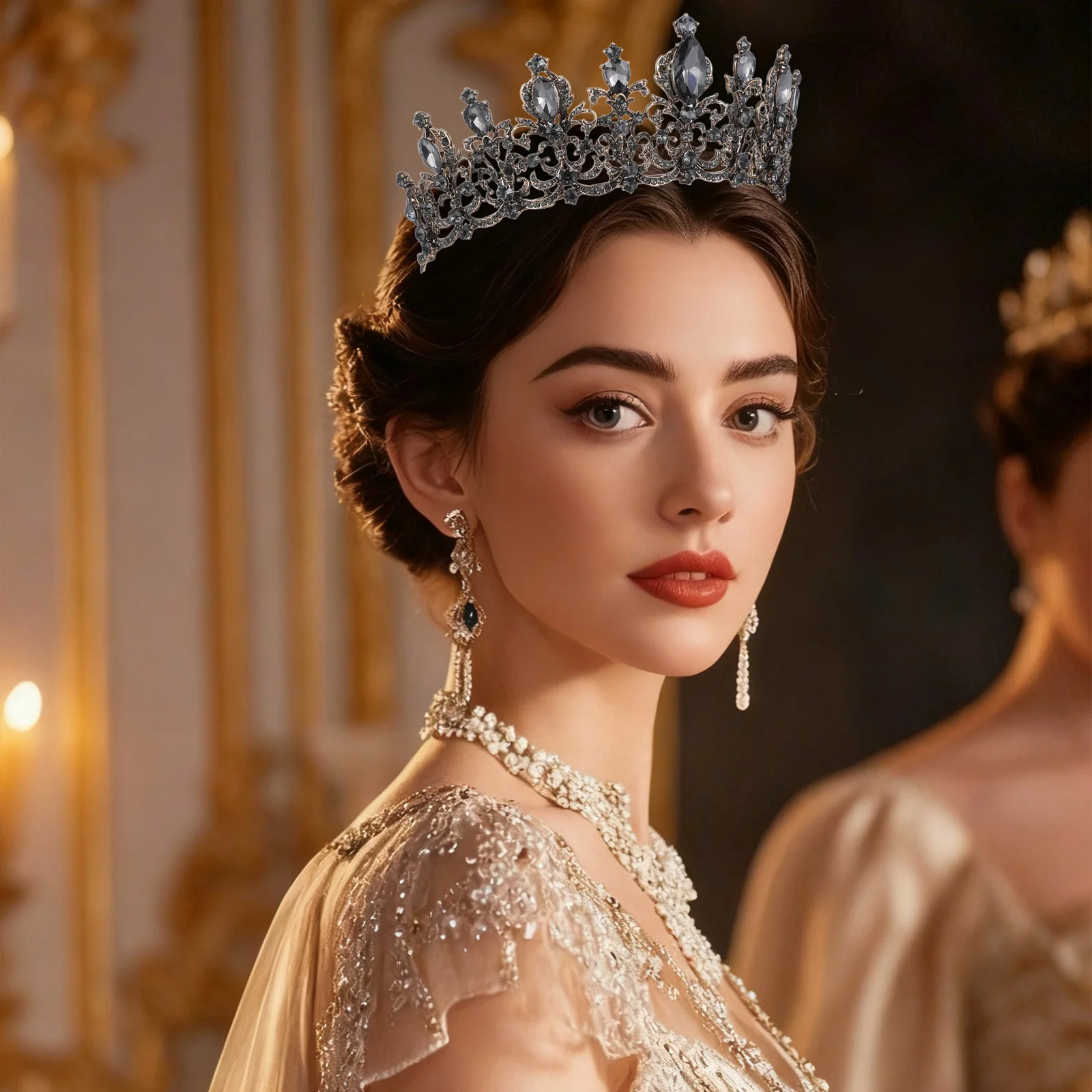 حجر الراين تاج الزفاف خمر الزفاف خوذة غطاء الرأس اكسسوارات للنساء هالوين حفل زفاف تاج #4