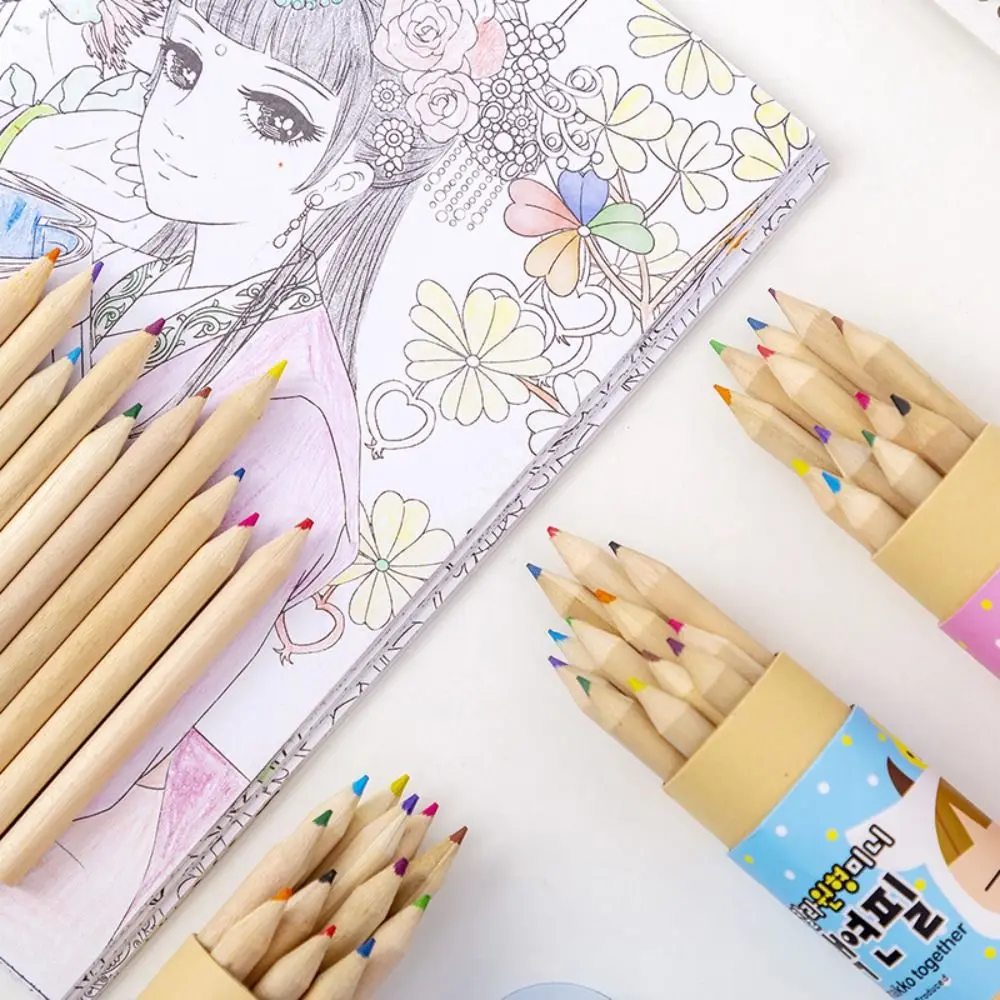 Set pensil lukis kartun 12 warna, perlengkapan kantor sekolah pensil warna lukis tangan dengan rautan pensil 12 buah