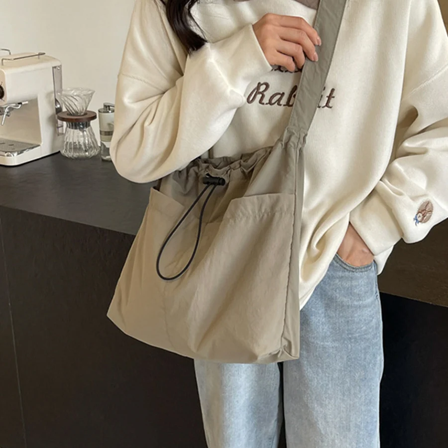 

Women's Messenger Bag Vintage drawstring Canvas Teenager Shoulder Tote Bags Casual solid Handbag student commuter crossbody bag