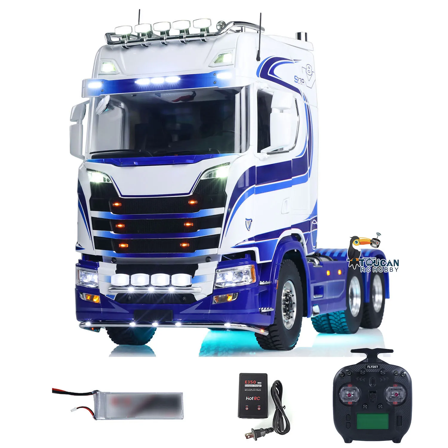 TOUCAN 770S 1/14 Remote Control Tractor Truck Flysky ST8 Radio 2Speed RTR Model 6x6 Metal Chassis Axle Lock RC Lorry Car Smoke