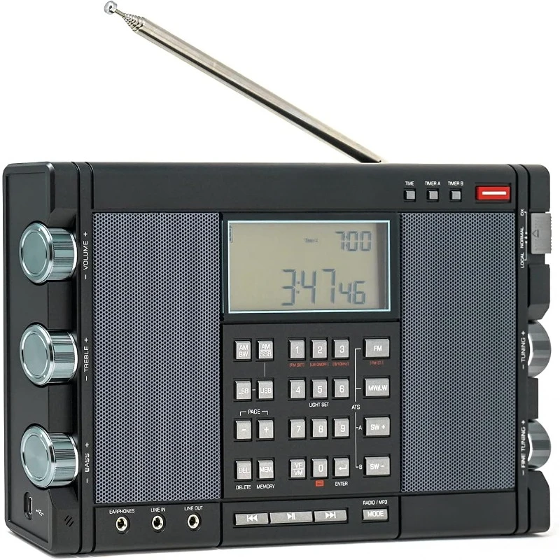 Digital Worldband AM/FM Shortwave Longwave Radio with SSB Reception, Dual Speakers, & MP3 Player, Matte Black