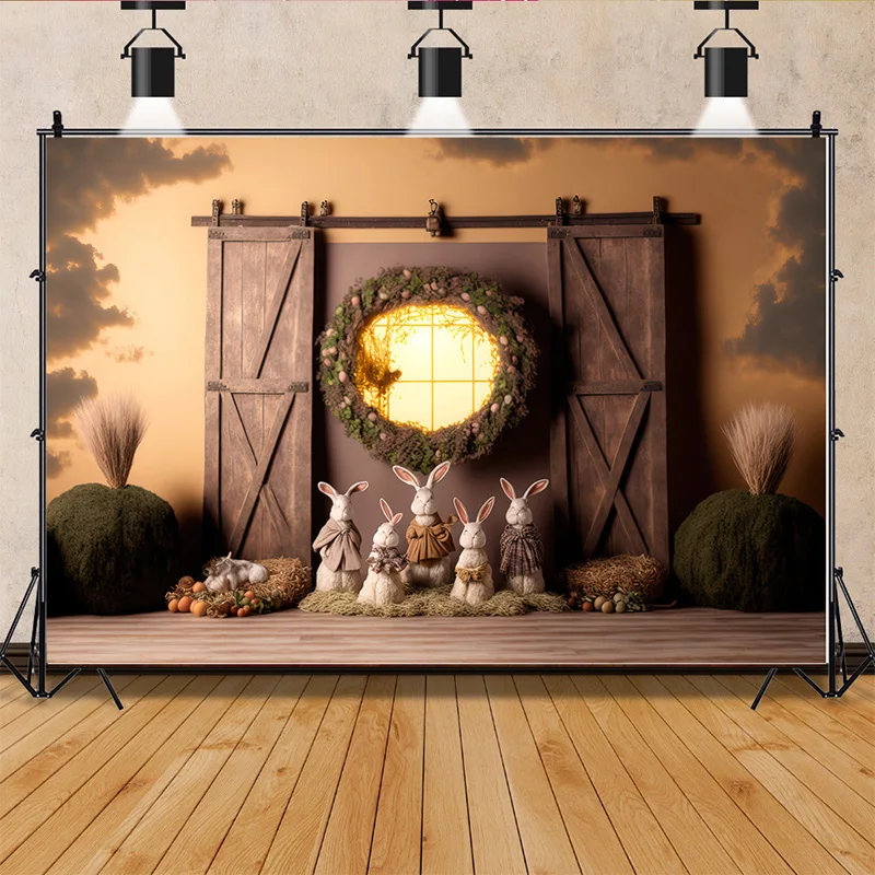 Nitree Easter Scene For Photo Studio Background Celebrations Spring Eggs Rabbits Doors Photography Backdrops Props FR-08