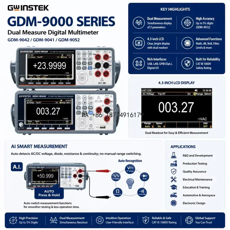wmwmnu GWINSTEK GDM-9041/9042/9052 Digital Multimeter 50000 Counts Precision Bench DMM True RMS Voltage Current Resistance