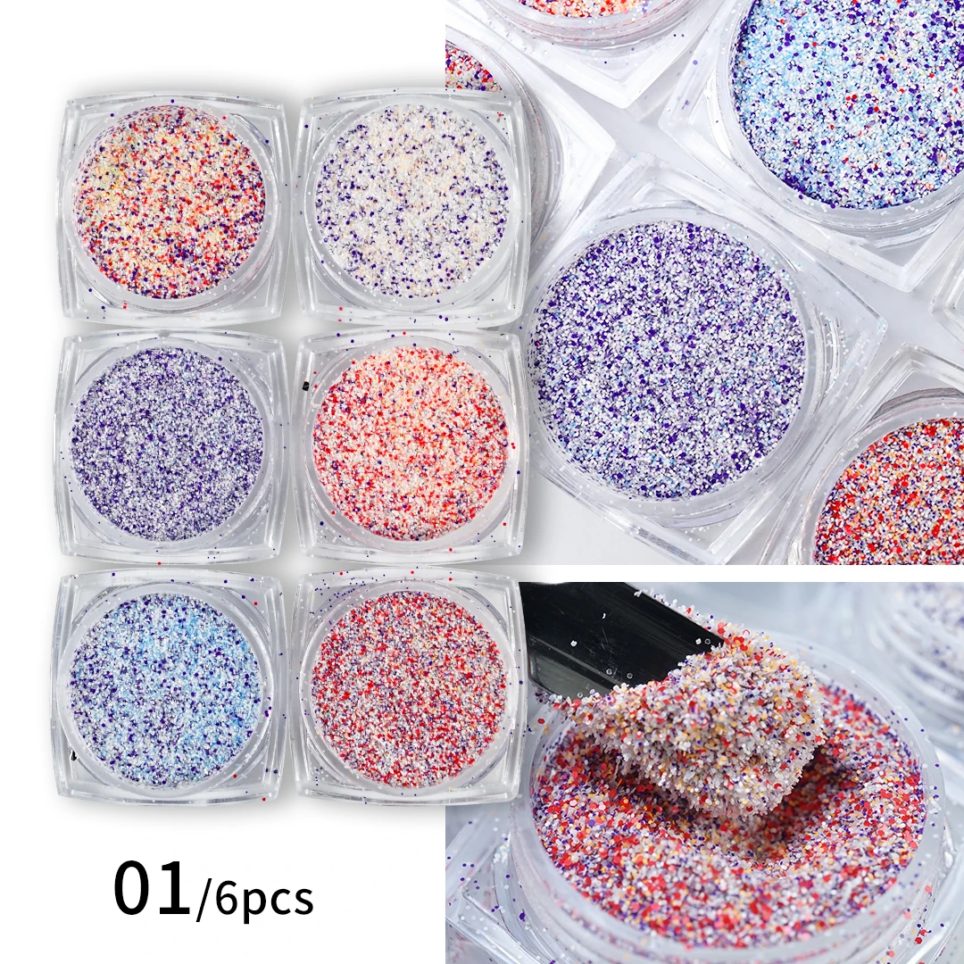 6pcs/Set Sugar Sweater Powder Nail Art Glitter Colorful Dipping Powder DIY Design Press on Nail Decoration Winter Accessories