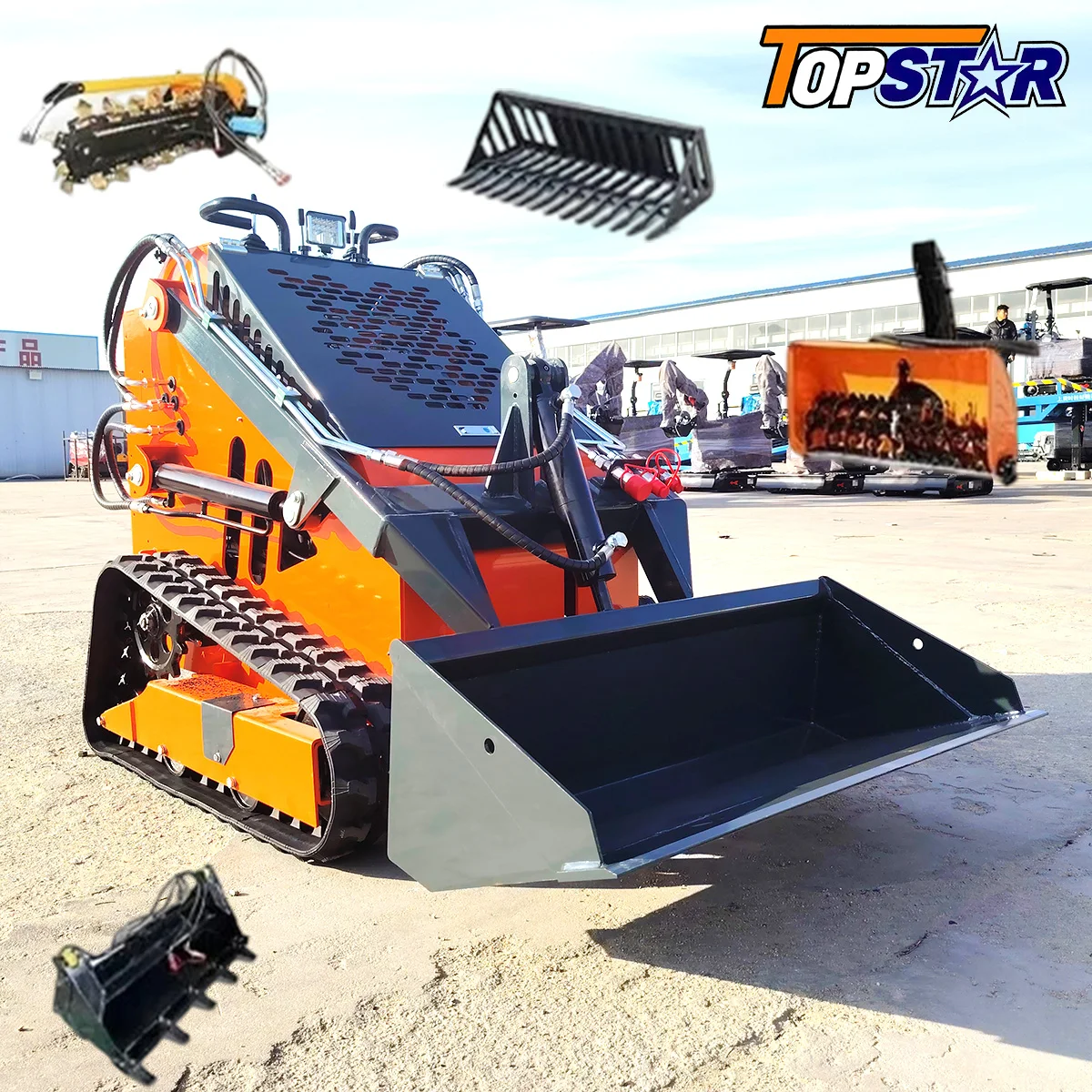 

Индивидуальные мини-погрузчики с бортовым поворотом и гусеничным снегоочистителем, газонокосилка, молоток, мини-погрузчик с бортовым поворотом