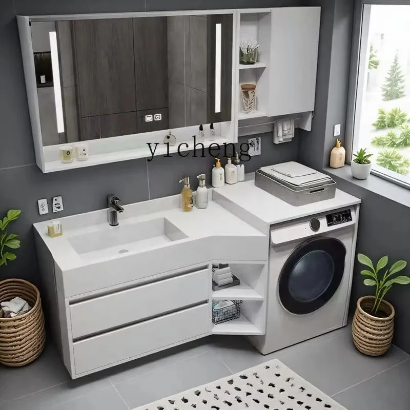 ys-3  rock slab washing machine integrated cabinet powder room small apartment seamless basin integrated basin bathroom cabinet