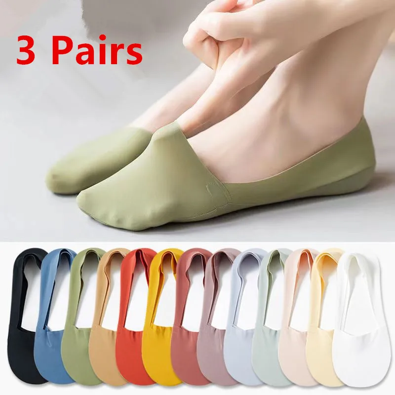 3 Pairs Women Socks High Quality Matching Casual Socks Summer Thin Cotton Bottom Non-slip Invisible Low Short Socks Breathable