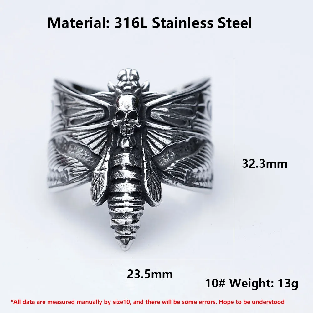 2022 NEW Men\'s 316L stainless-steel rings Dropshipping Butterfly Skull Pattern gothic punk Motorcycl Jewelry Gifts free shipping