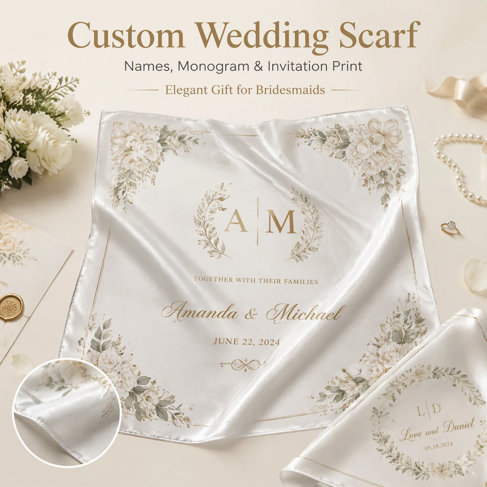 Custom Logo Silk Feel Scarf Wholesale Bulk Order Small Batch Personalized Fashion Scarf OEM Private Label