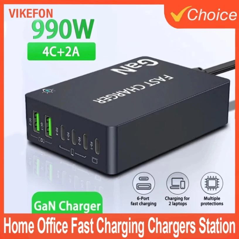 

Настольный планшет с быстрой зарядкой, 2 USB и 4 порта PD, станция зарядных устройств QC3.0 для смартфона, ноутбука, домашнего офиса