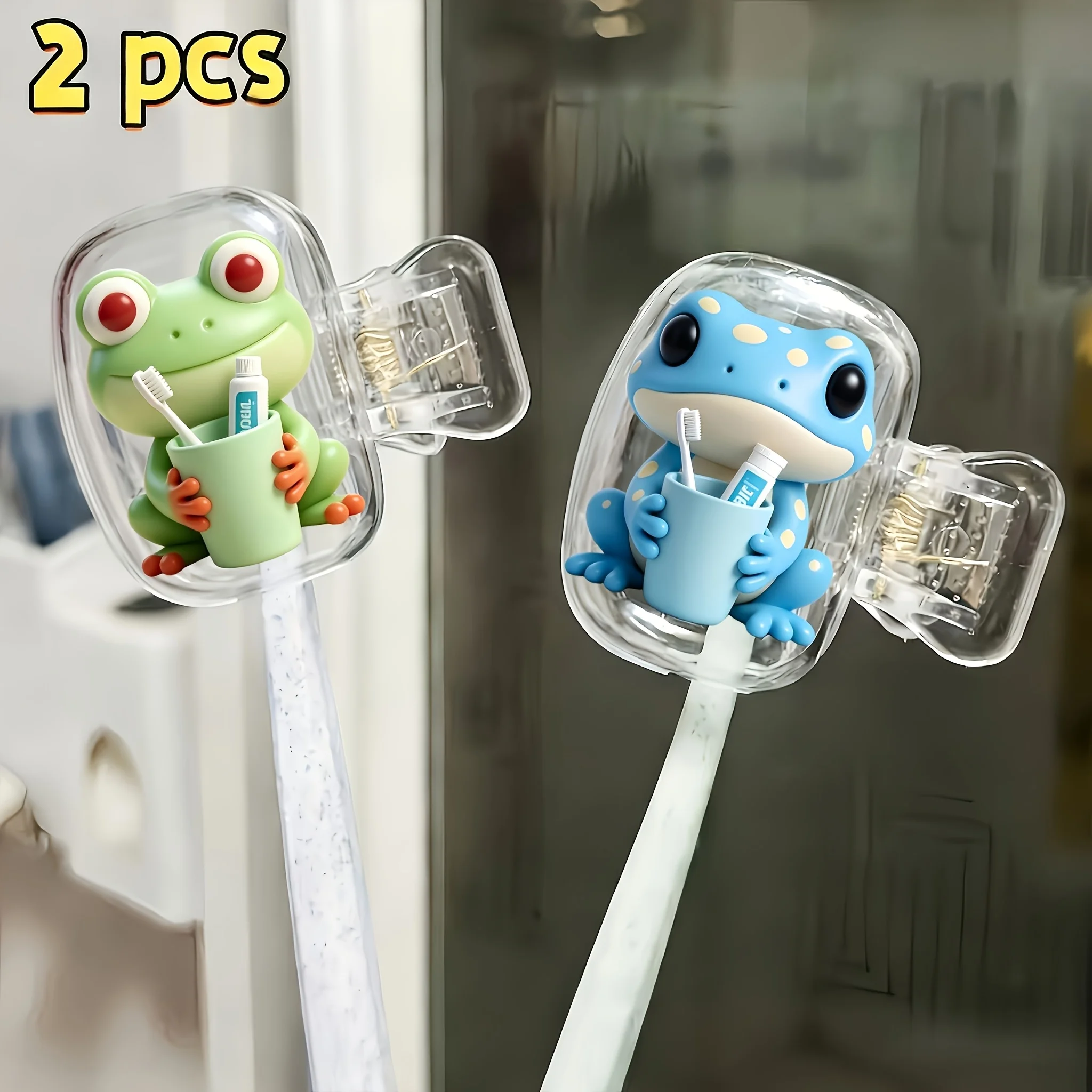 2pcs Tree Frog Portable Dustproof Odorless Toothbrush Holder Suitable for Various Sizes of Travel Kits Home and Daily Use