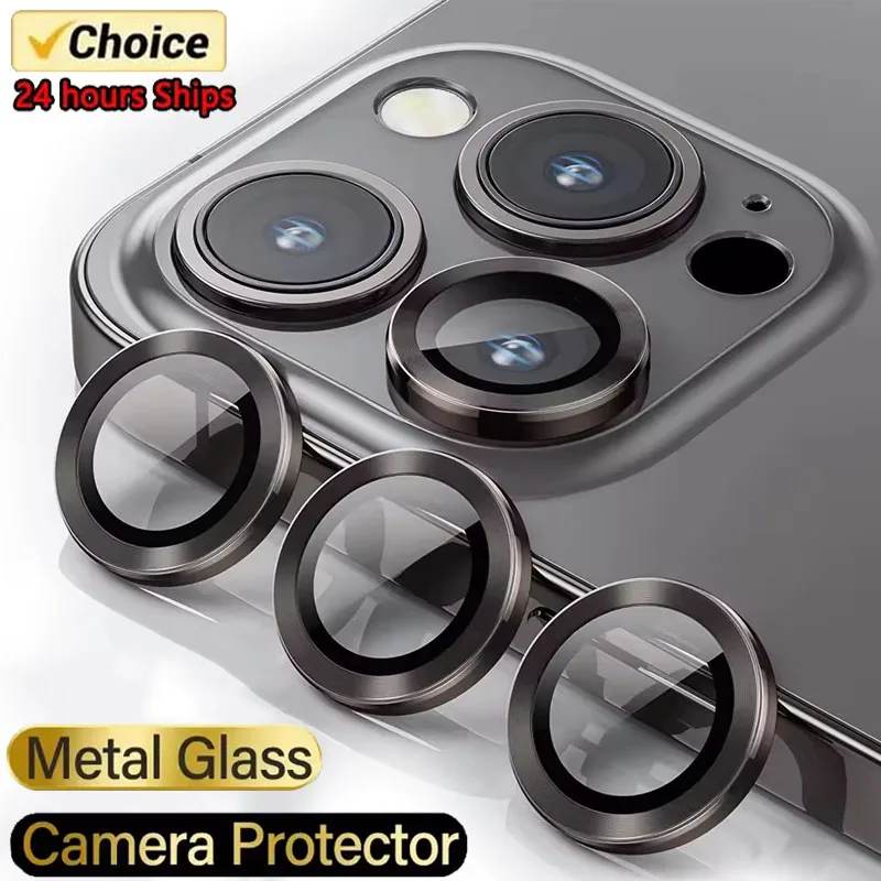 

Защитное стекло для объектива камеры с металлическим кольцом для iPhone 16 15 14 13 12 11ProMax FullCover Защитное стекло для камеры iPhone 14 Plus 12 13Mini