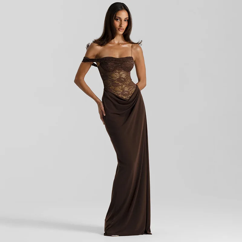 

2026 Summer New Women's Mesh See-through Sexy Strapless Slim-fit Lace Camisole Dress Summer Maxi Dress Robe Outfits Clothing