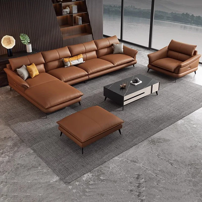 

Minimalist Italiano Living Room Sofas Foam Sponge Straight Lounge Luxury Couch Double Leather Sofa Sala De Estar Home Furniture