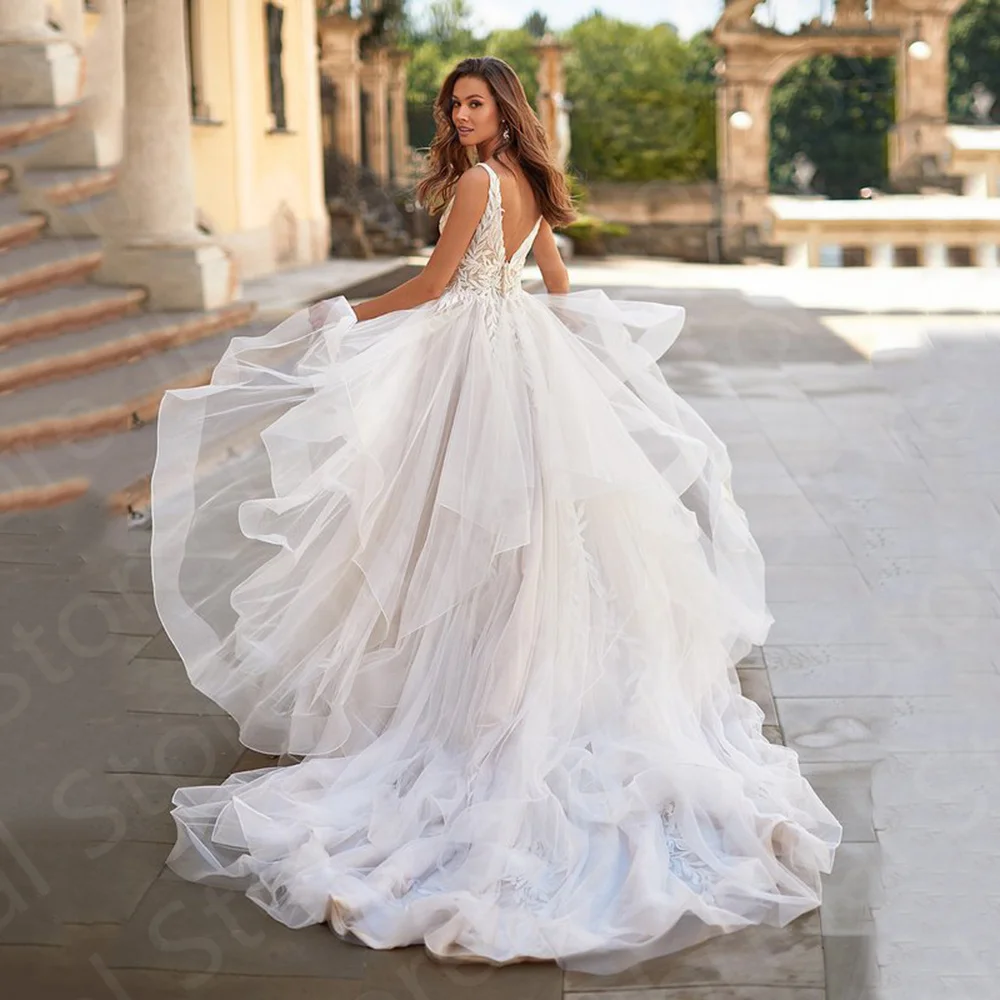 Vestido de novia de encaje con escote en V, vestido de novia sin mangas, falda con Espalda descubierta, novedad de 2023