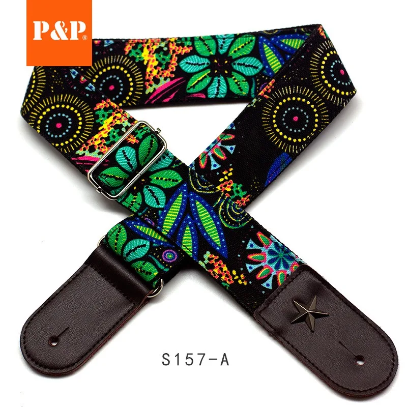 Leather Guitar Strap, Factory Spot Wholesale Guitar Strap, Handmade Calico, Sunflower Guitar Strap