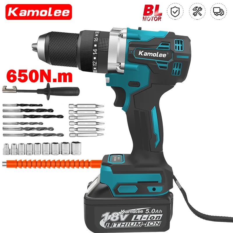 

Kamolee 13MM Brushless Electric Impact Drill Cordless Screwdriver Lithium Battery Charging Hand Drill For Makita 18V Battery