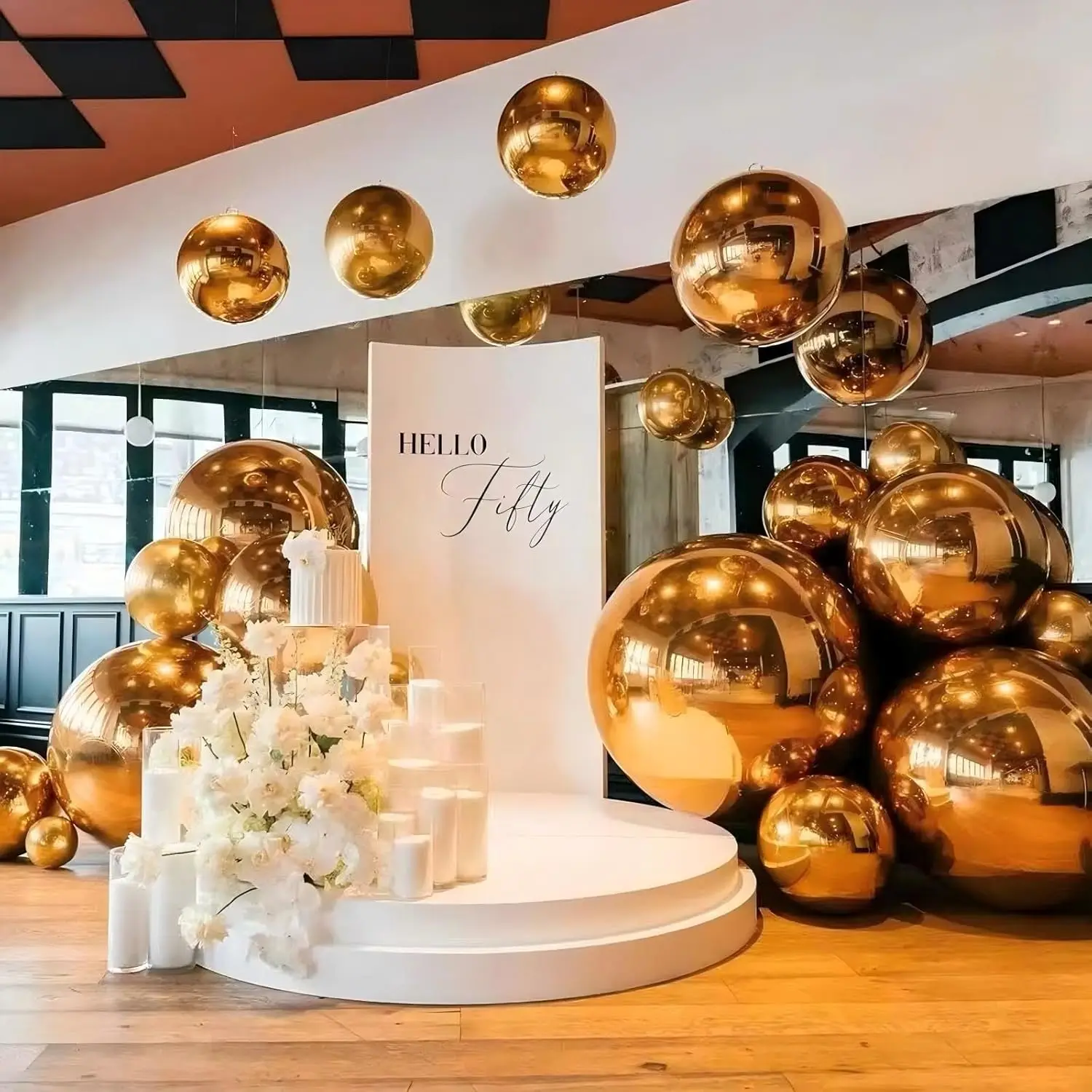 Boules miroir gonflables dorées réfléchissantes, 6 pièces, ballon Disco gonflable suspendu et debout pour fêtes et événements de mariage