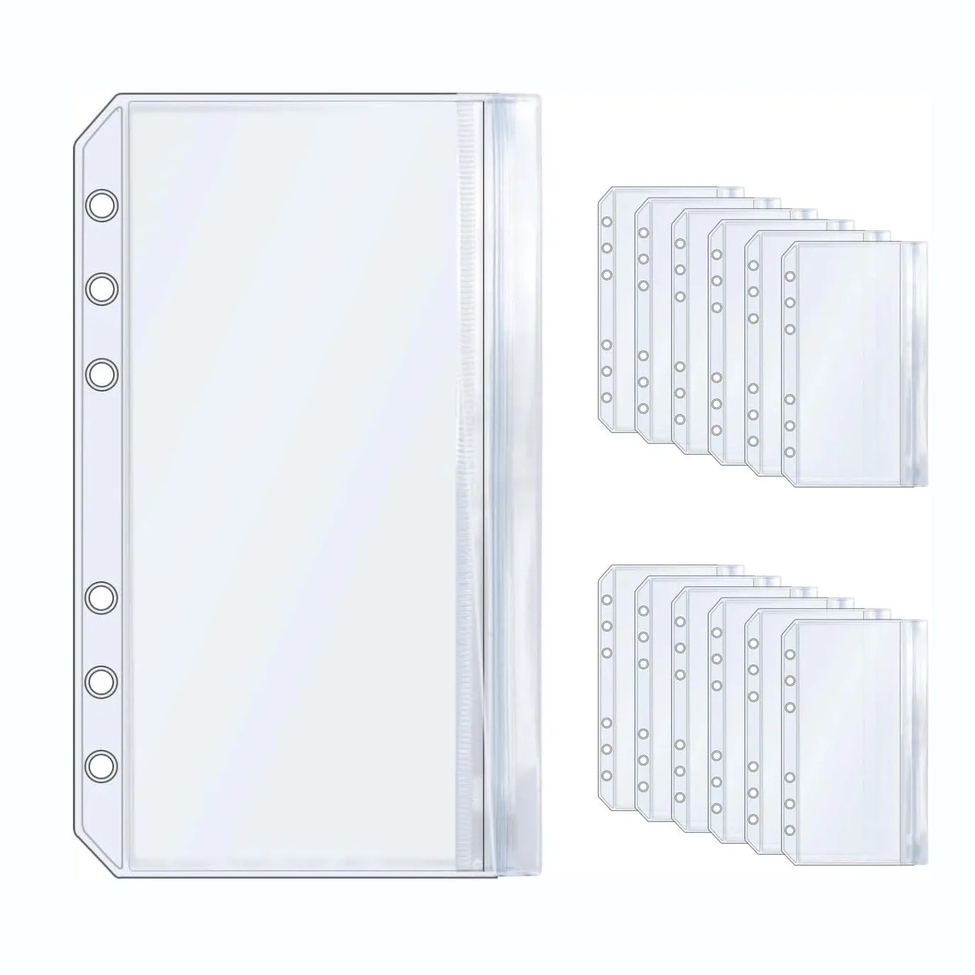 

New A5 A6 A7 Binder Pockets, Transparent Waterproof PVC Zipper Binder Bill Pouch Side Open Cash Envelope for Money Saving Binder